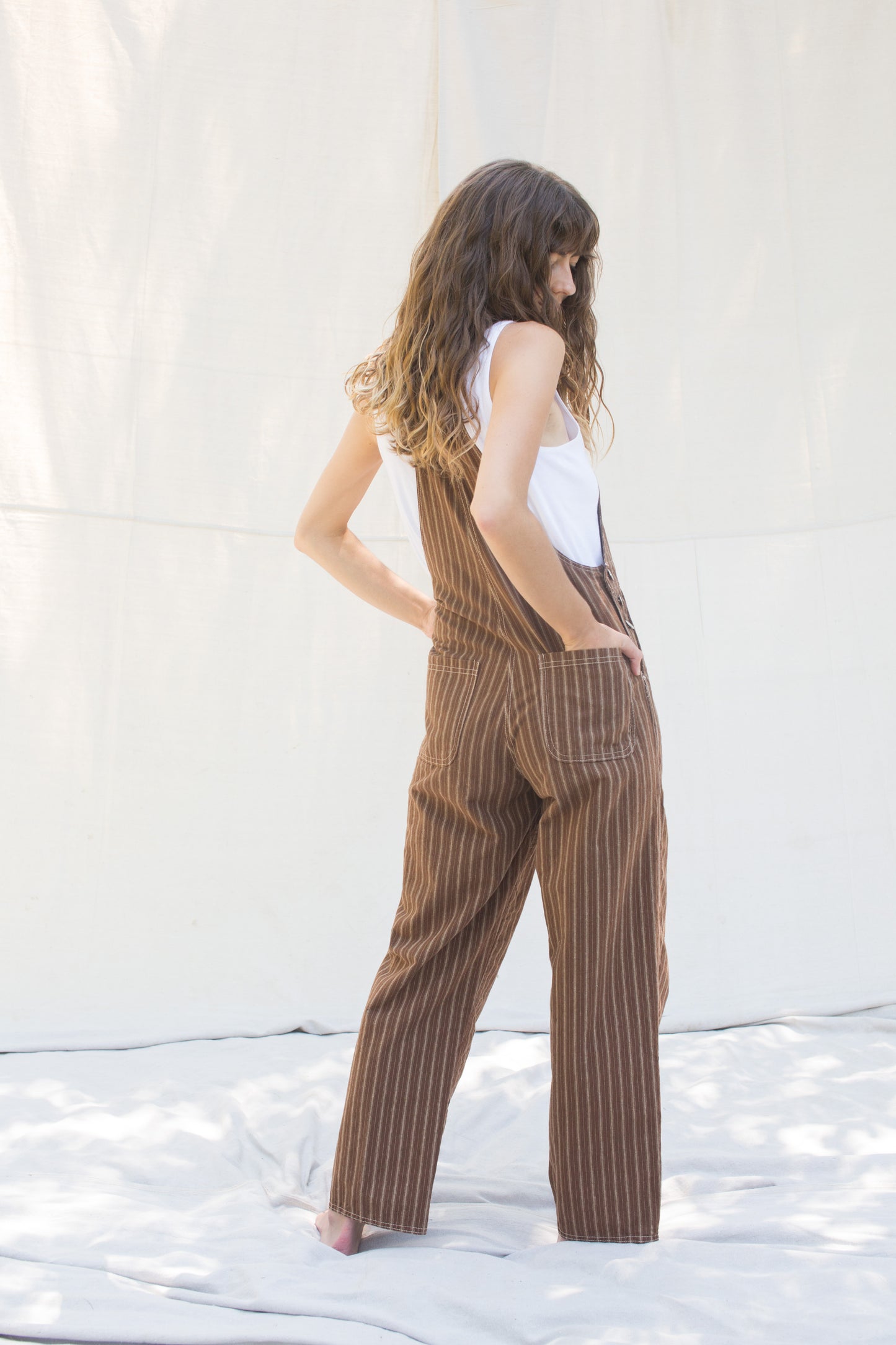 Brown Ticking Stripe Overalls